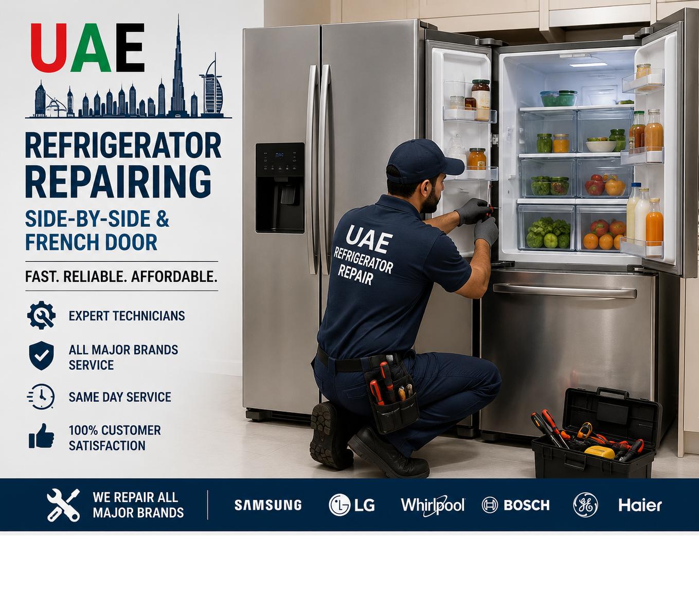 Samsung Service Center UAE repairing side-by-side and French door Samsung refrigerators