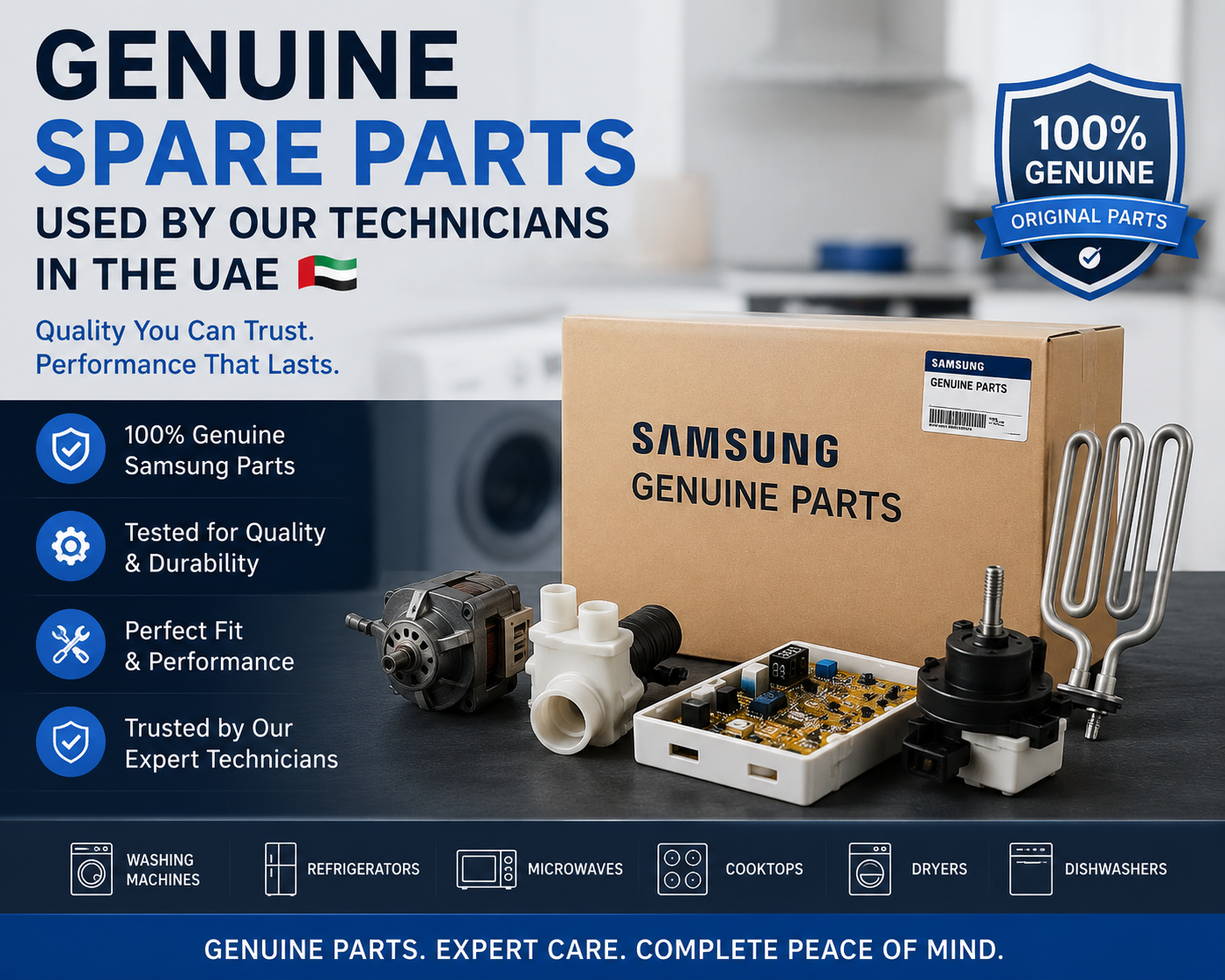 Genuine spare parts used by our Samsung Service Centre technicians in the UAE